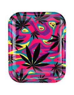 fire-flow-neon-hanfblaetter-rolling-tray-drehunterlage-big-size-tablett-1 - Hemporium