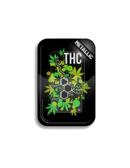 Vassoio rolling tray THC in alluminio 27x17cm con design molecola - Hemporium