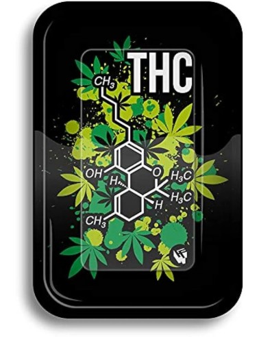 Vassoio rolling tray THC in alluminio 27x17cm con design molecola - Hemporium