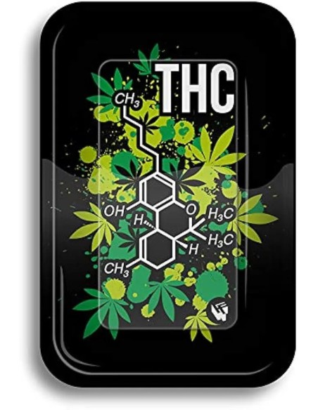 Vassoio rolling tray THC in alluminio 27x17cm con design molecola - Hemporium