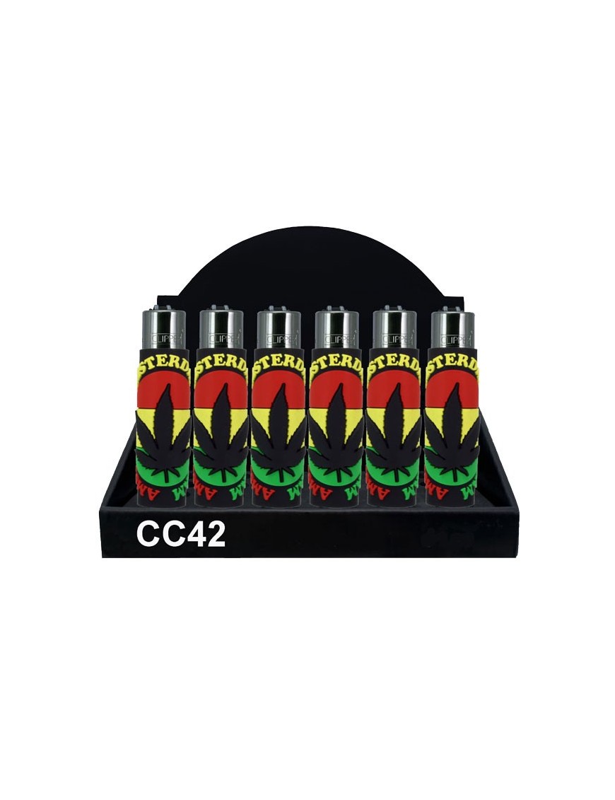 Display Accendini Clipper Rivestimento in Gomma Weed Rasta