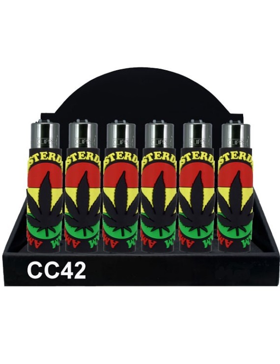 Display Accendini Clipper Rivestimento in Gomma Weed Rasta