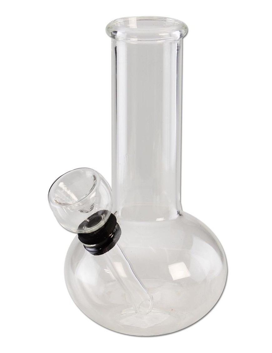 Mini bong vetro Black Leaf 13cm trasparente con accessori - Hemporium