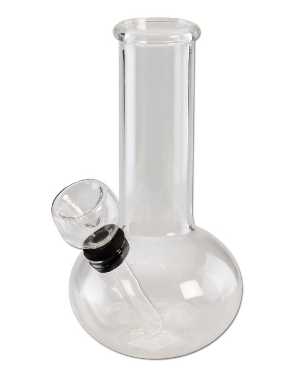 Mini bong vetro Black Leaf 13cm trasparente con accessori - Hemporium