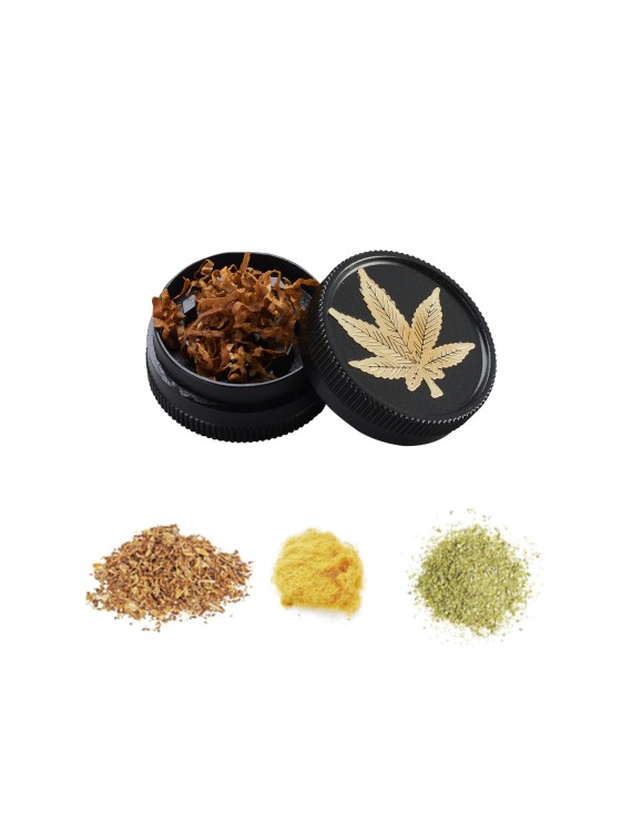 Mini Grinder 30 mm Nero con Foglia - Hemporium