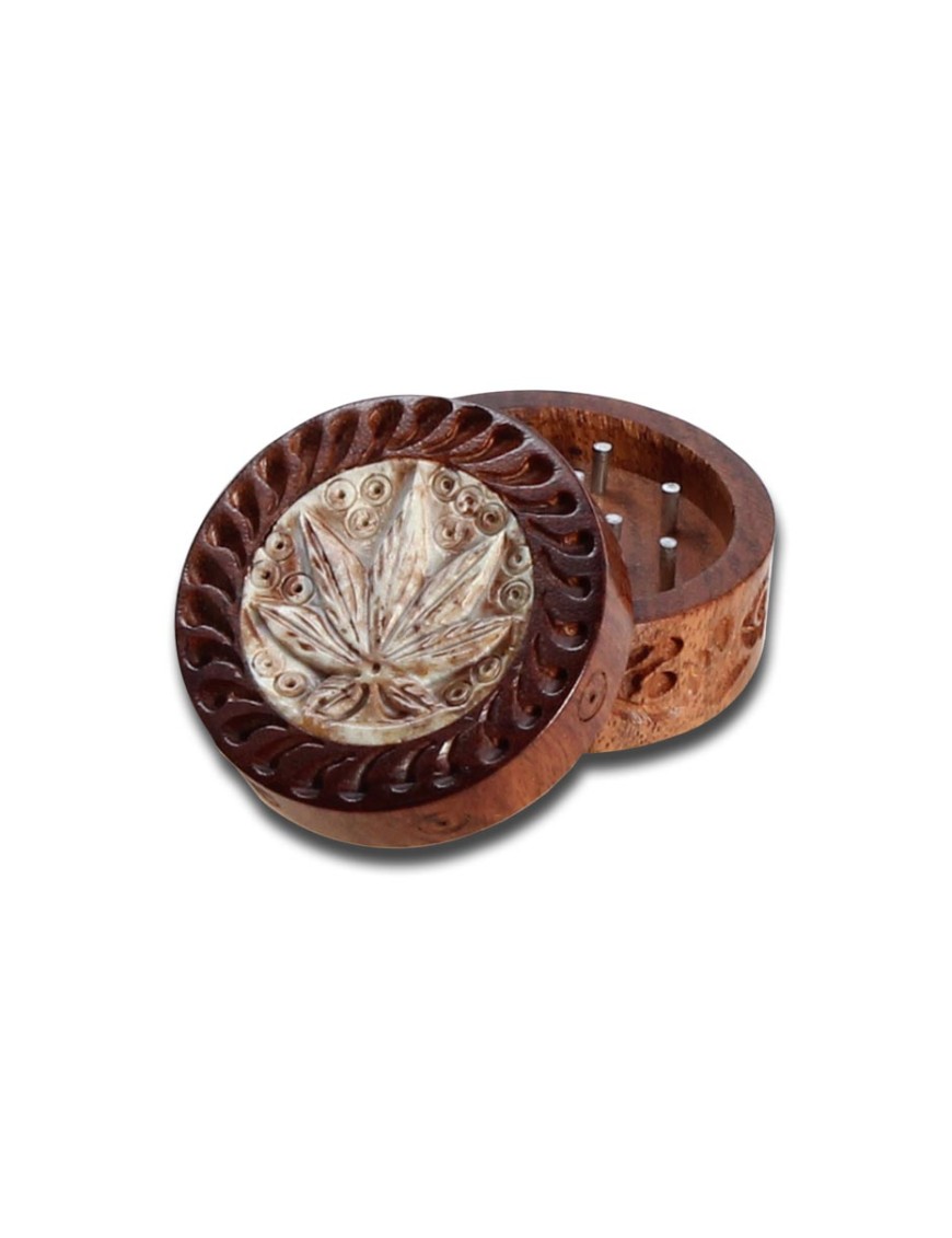 Grinder Legno Foglia Intarsiata - Design Palissandro