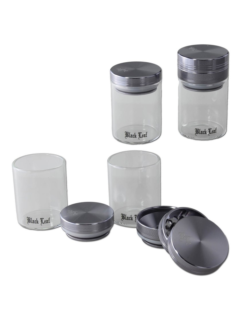 Grinder Black Leaf in Alluminio 3 Parti con Finestra in Vetro
